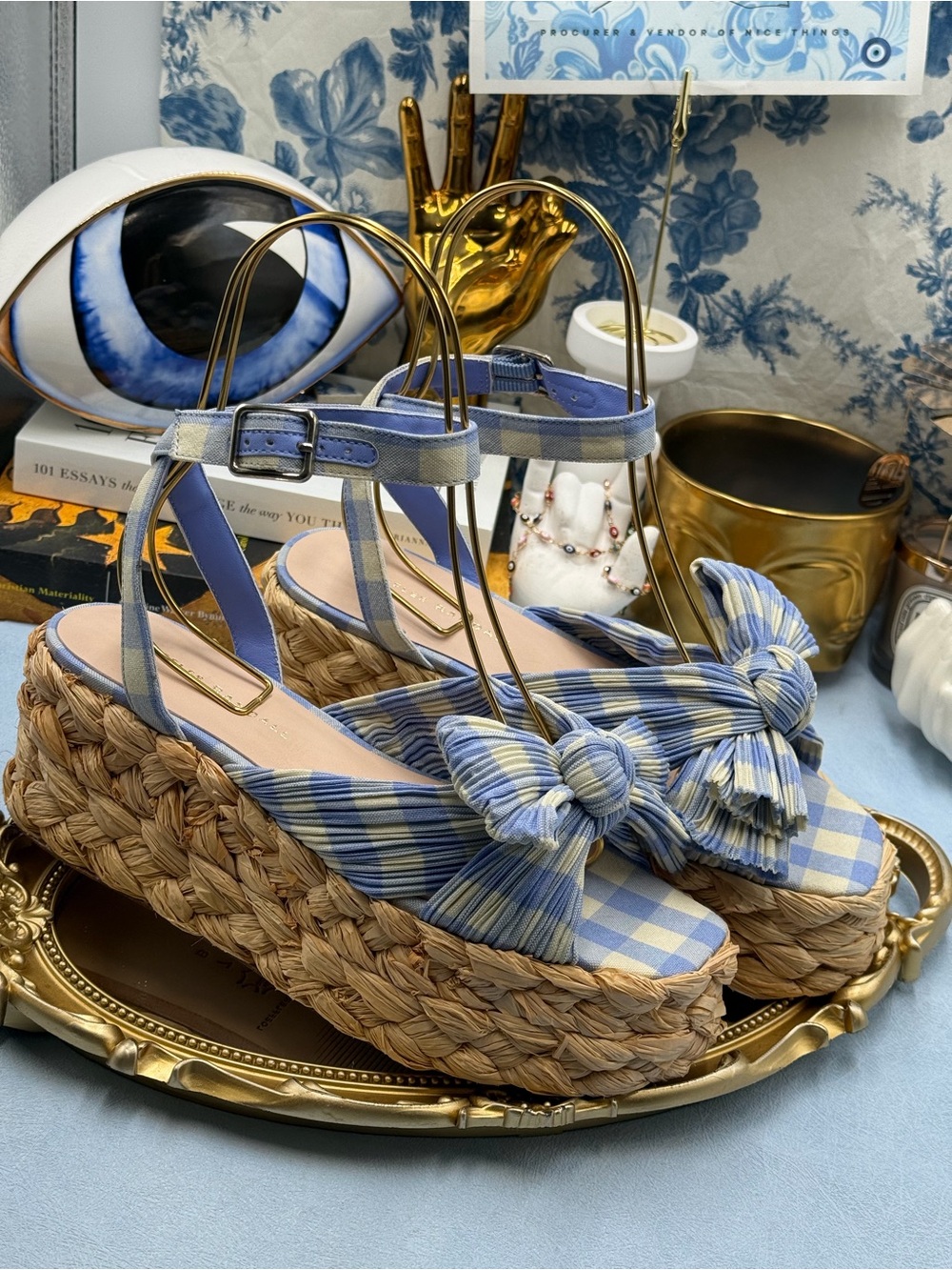 🆕 LOEFFLER RANDALL 🧿 NWOB Gaby Espadrille Sandals, Blue Gingham - Sz 7 - Picture 11 of 16